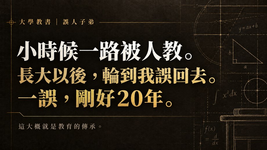 小時候一路被人教，長大以後輪到我誤回去，一誤剛好20年