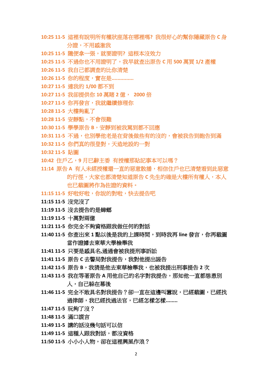 113年10月29日完整原文第2頁:提告內容、誰聯合、哪些人等問題被追問。