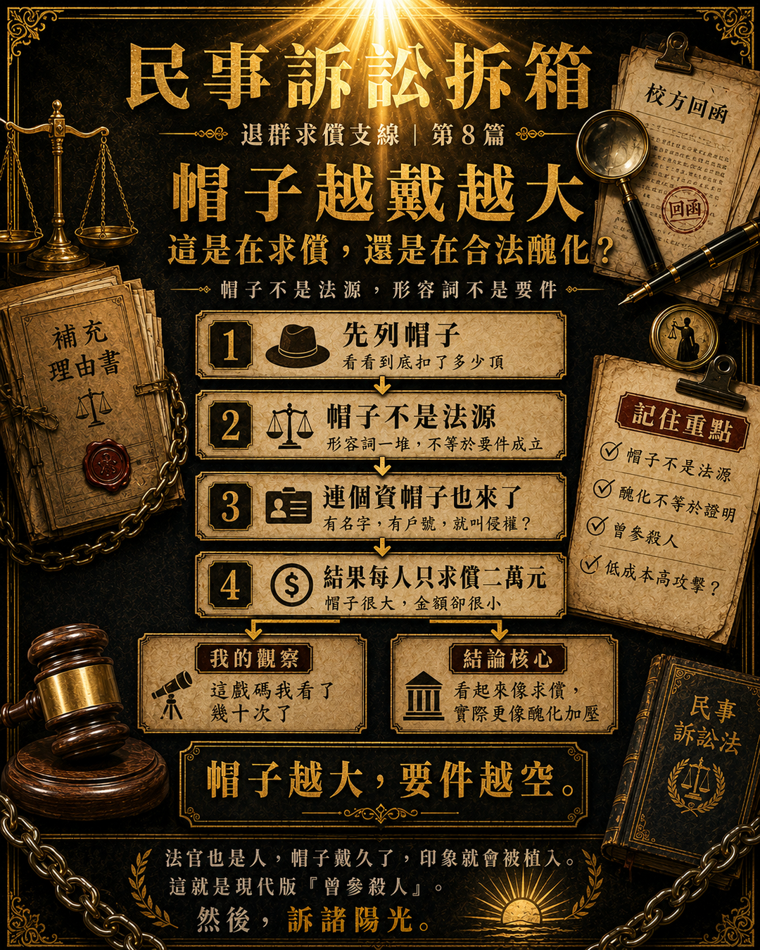 帽子越戴越大:這是在求償,還是在合法醜化?