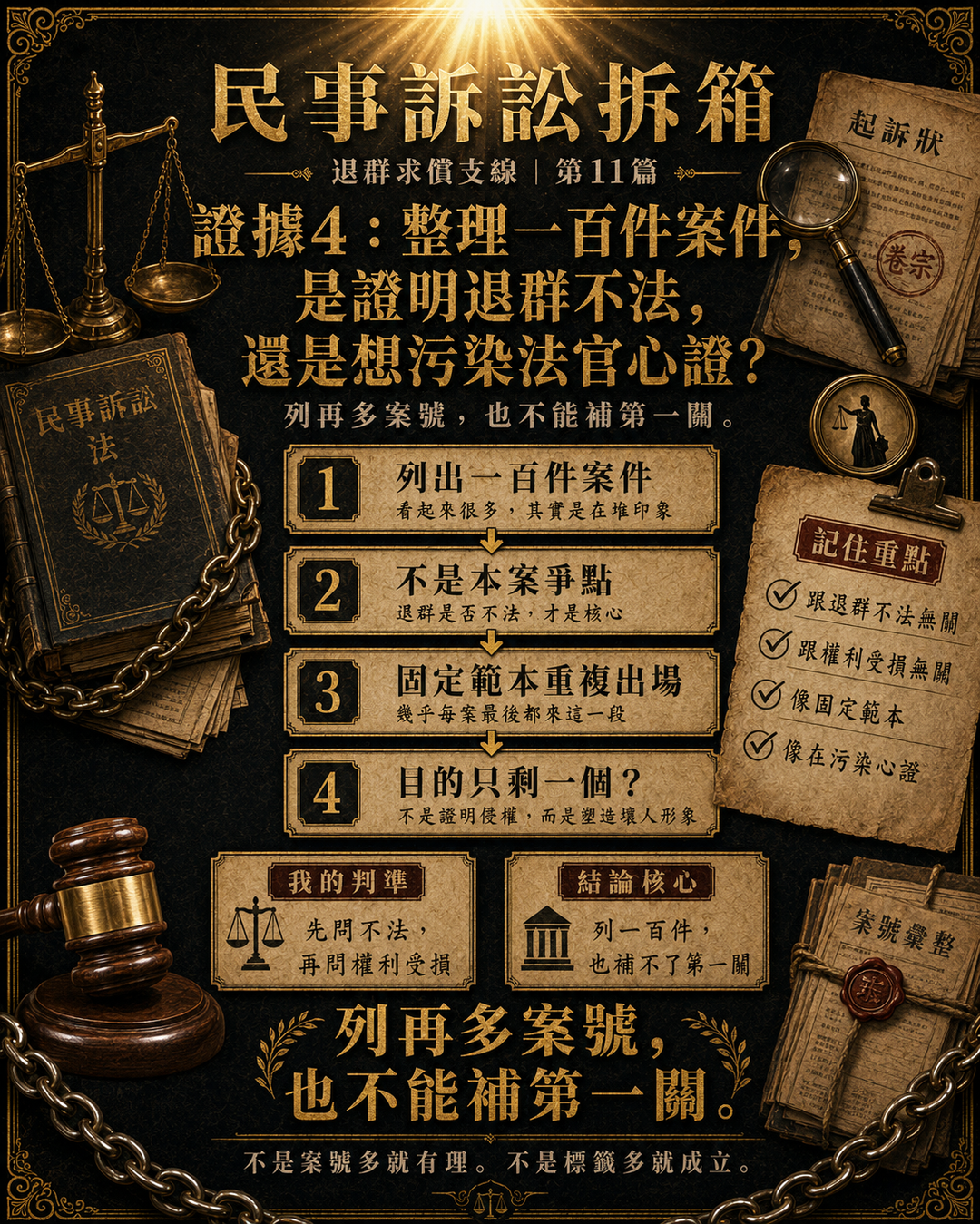 證據4:整理一百件案件,是證明退群不法,還是想污染法官心證?