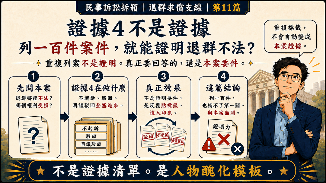 民事訴訟拆箱|退群求償支線 第11篇|證據4:整理一百件案件,是證明退群不法,還是想污染法官心證?|結尾梗圖