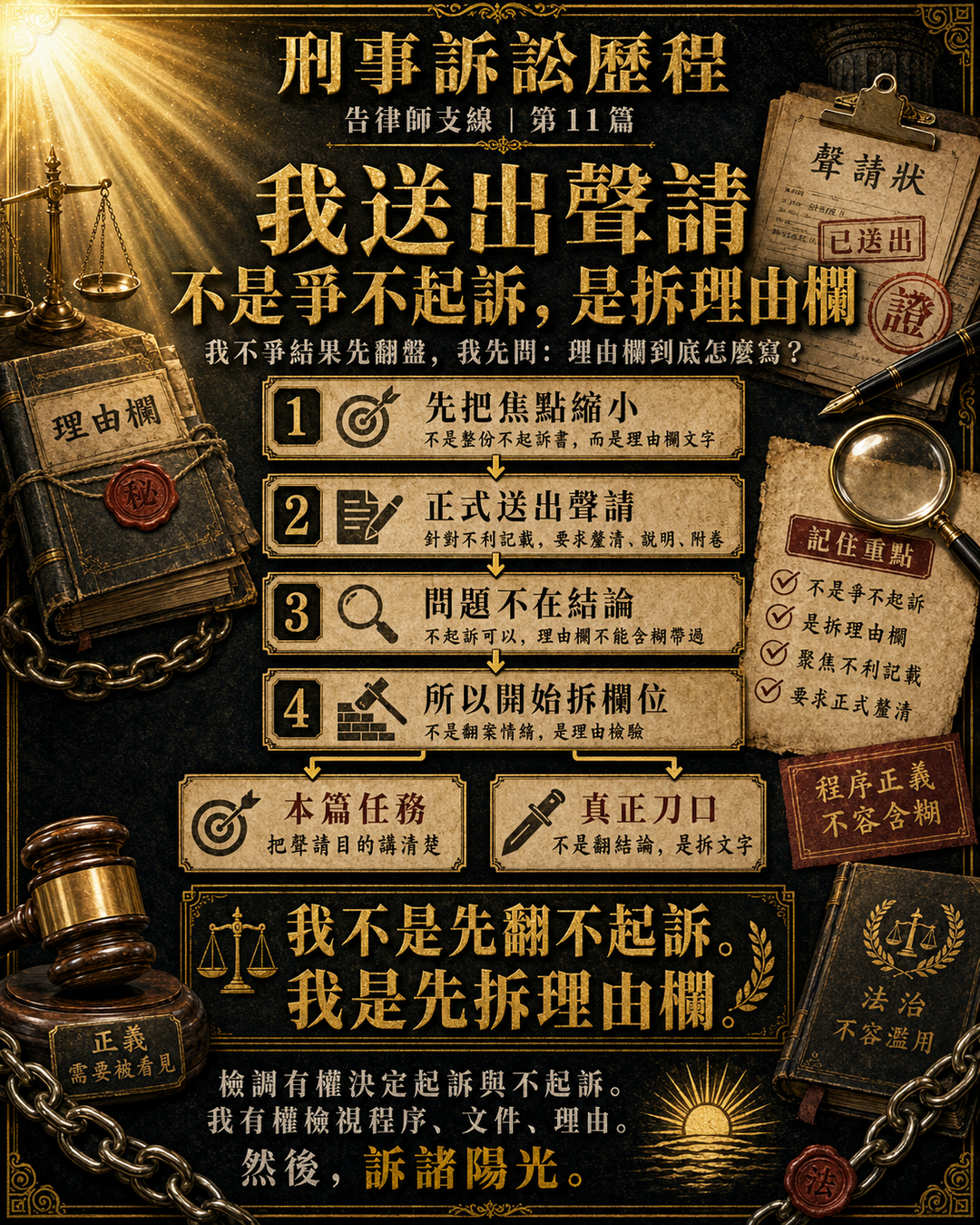 我送出聲請：不是爭不起訴，是拆理由欄