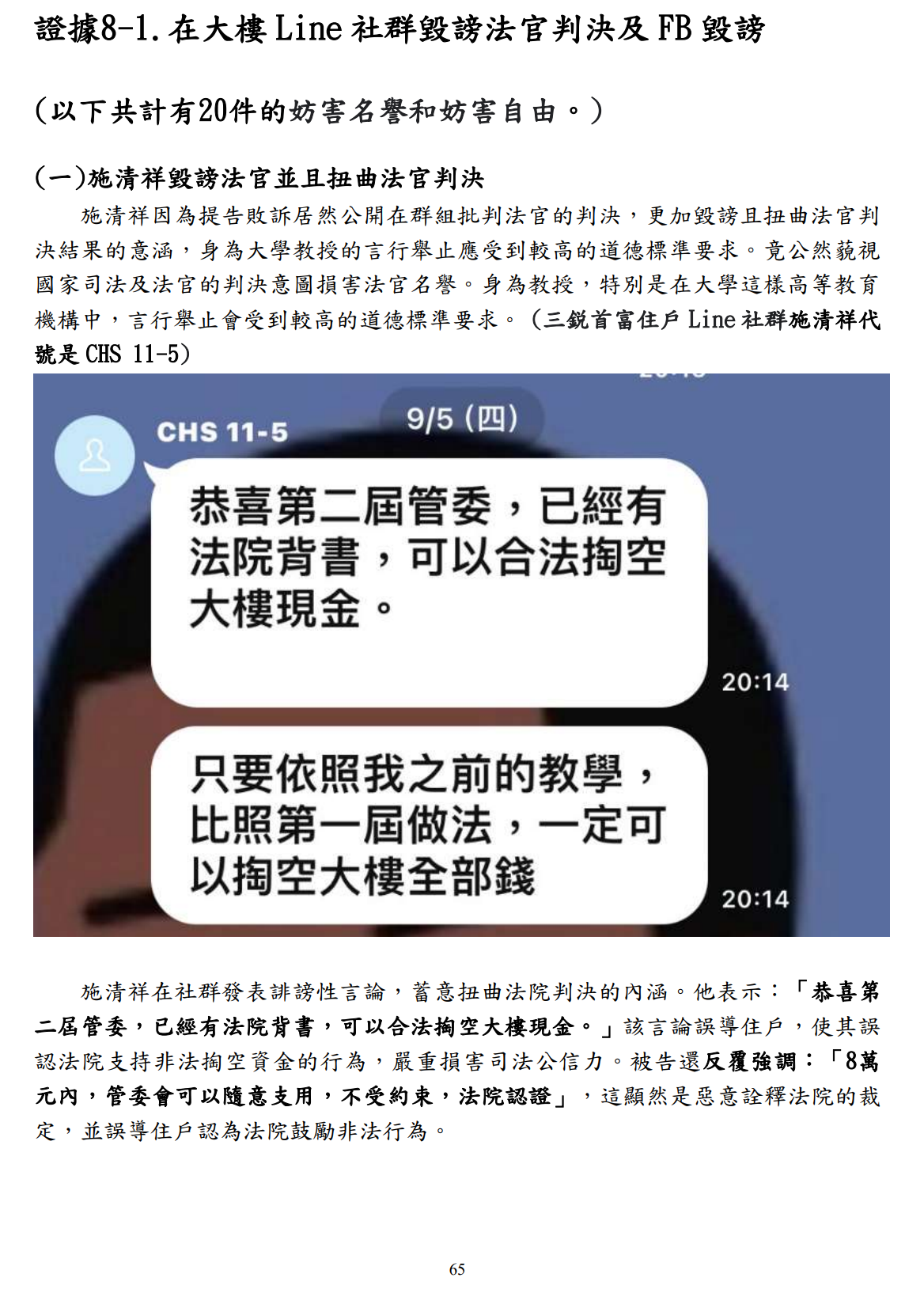 眾多訴狀中其中一份的第65頁