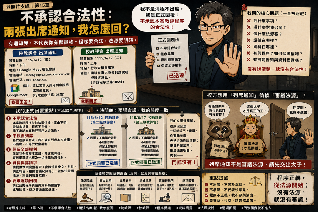 老照片支線第15篇上梗圖：不承認合法性，兩張出席通知我怎麼回