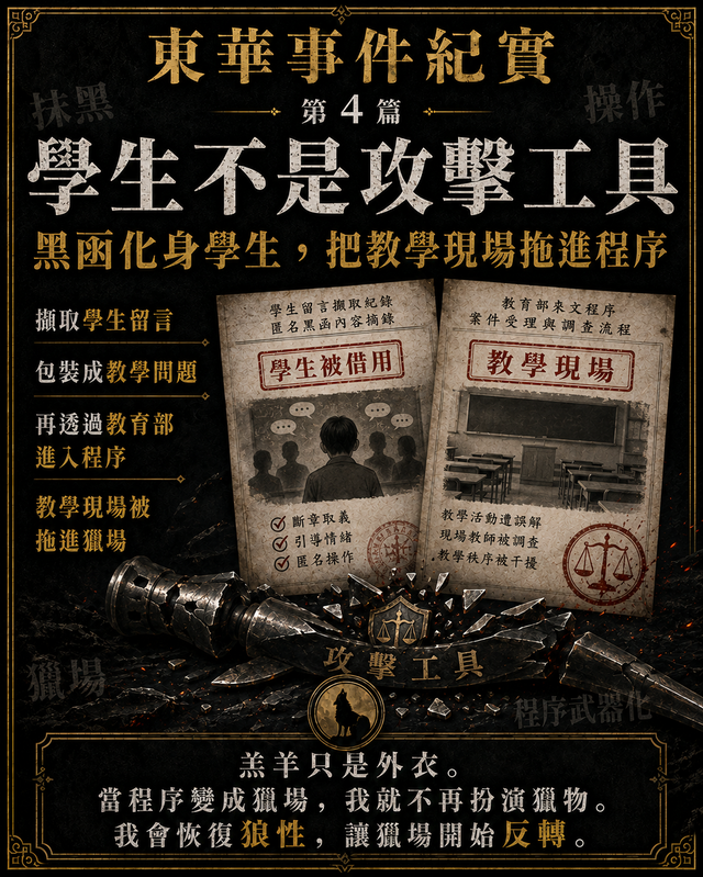 學生不是攻擊工具:黑函如何化身學生,把教學現場拖進行政程序