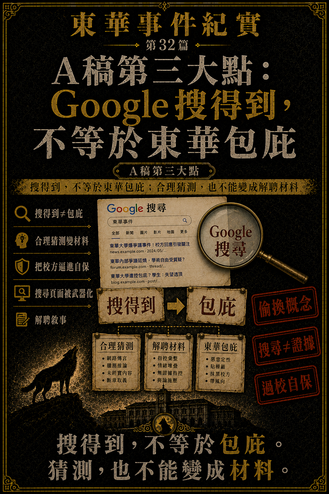 A稿第三大點:Google搜得到,不等於東華包庇