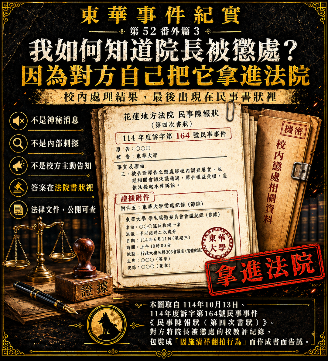 我如何知道院長被懲處?因為對方自己把它拿進法院