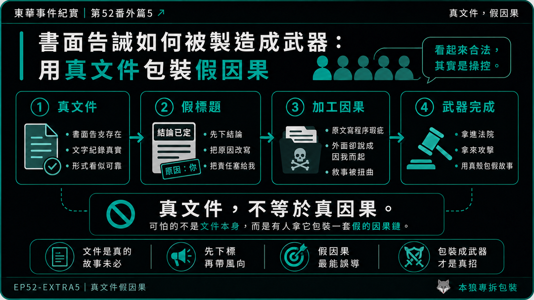 書面告誡如何被製造成武器：用真文件包裝假因果｜結尾梗圖